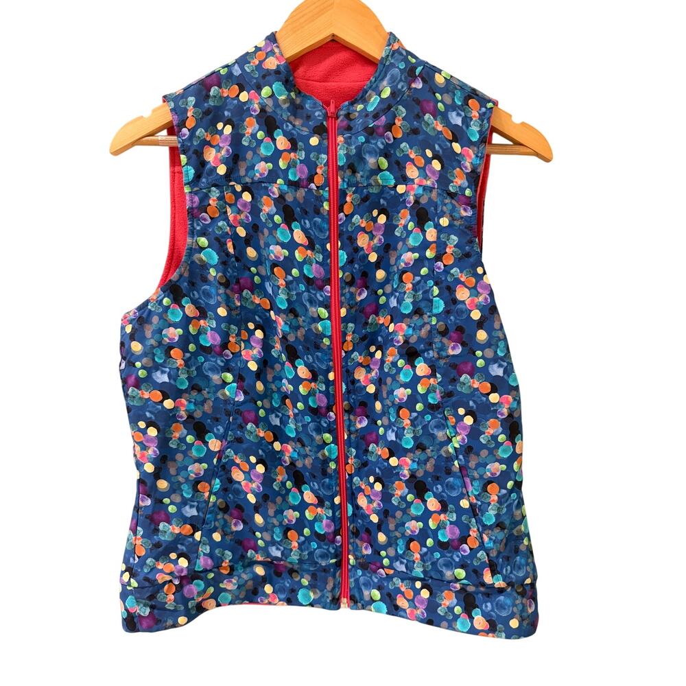 Donna Jo Reversible Vest Pink Fleece Confetti Print Golf Tennis Athleisure